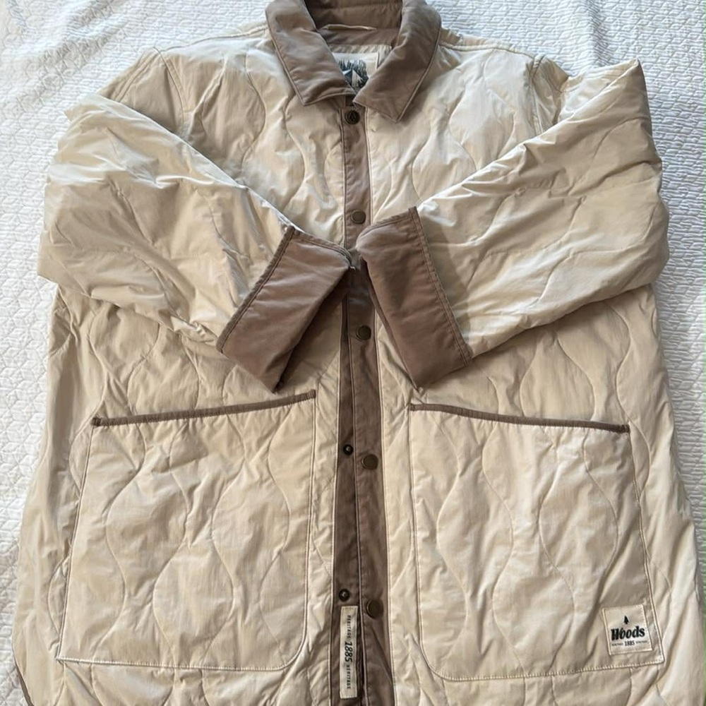 Woods Quilted Beige Jacket with Brown Trim